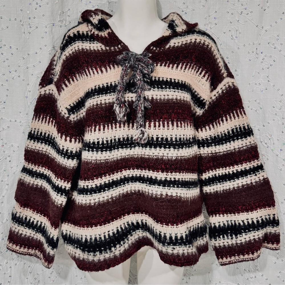Zara Striped Burgundy and Cream Sweater